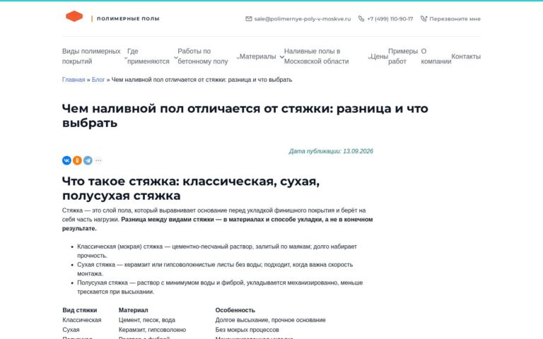 Пример работы SeoSpurt: сайт компании по устройству полимерных полов — polimernye-poly-v-moskve.ru